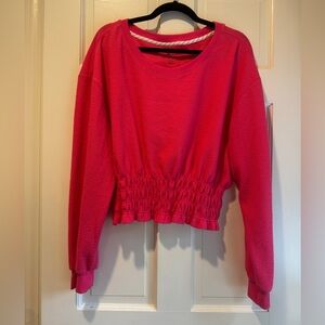 Anthropologie Maeve Vivid Pink Smocked Pullover Top